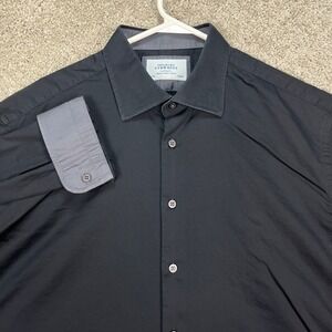 Charles Tyrwhitt Black Dress Shirt Mens 17.5 34 Long Sleeve Gray Flip Cuff
